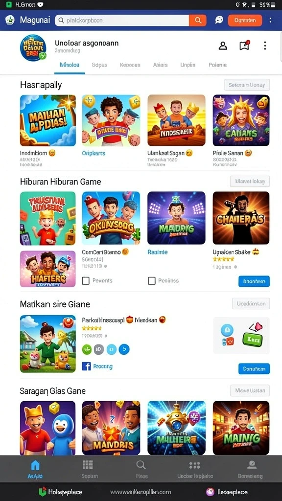Halaman utama yang menampilkan level permainan.